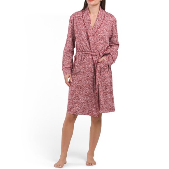 PETITE PLUME Red Luxe Pima Cotton Paisley Robe
